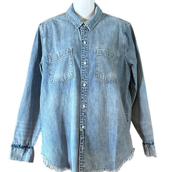 Lucky Brand Tops - Lucky Brand Womens Medium Long Sleeve 100% Cotton Raw Hem Denim Shirt